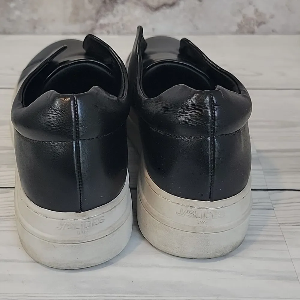 J/SLIDES NYC  Slip-On Platform Sneakers Black Faux Leather Womens Size 8M